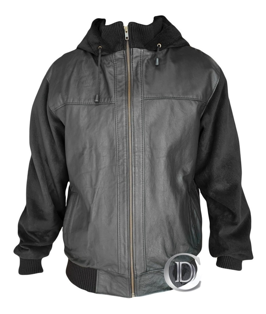 [IN0622203NEGXS] Campera de Cuero Combinada Gamuza Hombre (XS)