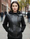 Campera de Cuero Combinada Gamuza Mujer